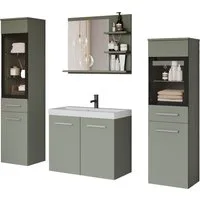 welltime Badmöbel-Set MADRIT, (Komplett-Set, 5-St., mit Waschbecken), Waschtisch inkl. Waschbecken, Badschrank, Hochschrank, Spiegel