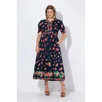 Ulla Popken Dirndl Maxikleid Blüten V-Ausschnitt Halbarm