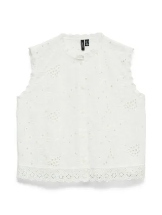 VERO MODA - VMEMILY EMB SL TOP WVN Snow White - Gr. - L