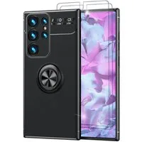 Nalia Smartphone-Hülle Samsung Galaxy S23 Ultra 17,3 cm (6,8 Zoll), Matte Ring Silikon Hülle / 2x Displayschutz / 360° Ring / Aufsteller