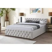 Home Collective Polsterbett Doppelbett 140x200 160x200 Bettgestell mit Lattenrost und Stauraum (mit gepolstertem Kopfteil und weichem Velours-Bezug, robustes Gestell, hoher Liegekomfort), moderne Steppung, Beigefarben 160x200