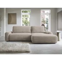 Goldstoff Ecksofa mit Schlaffunktion und Bettkasten, Cord Sofa - Modernes Schlafsofa, L-Form Schlafsofa mit Schlaffunktion und Bettkasten, moderner Cordstoff 2 Teile, pflegeleichtes Cordsofa mit Schlaffunktion in beige