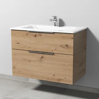 Sanipa 3way Glas-Set Glas-Waschtisch und Unterbau mit 2 Auszügen, Eiche Natural-Touch UM20285