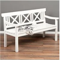 LebensWohnArt Sitzbank Massivholz 3-Sitzer Bank DRAHMA Antik-Weiß 150cm Shabby-Look