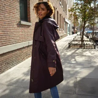 Langer, gewachster Mantel mit Kapuze für Damen in Petite-Größe, Damen, size: petite, Lila, Baumwolle/Polyester, by Lands' End