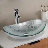 Puluomis Aufsatzwaschbecken Waschbecken Set mit Wasserhahn und Ablaufgarnitur Oval, Handgezeichnet Waschschale, Waschplätze für Badezimmer Küche WC