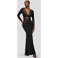 Goddiva Maxikleid Front Crossover Lurex Split Maxi Dress Langes Kleid, tiefer Ausschnitt, Meerjungfrau
