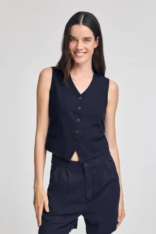 Weste Deia marineblau aus Baumwolle und Leinen mit Polo Club-Details
