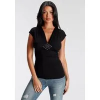 Melrose T-Shirt sehr figurbetonter Schnitt, tiefer V-Ausschnitt