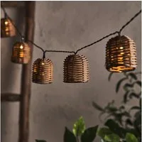 Lights4fun LED-Lichterkette 10er Solar Lichterkette Rattan Laternen