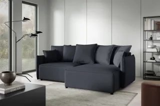 Ecksofa Schlafsofa Sofa MINEA in Stoff Abriamo Anthrazit Ottomane Rechts
