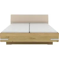 Musterring Holzbett Savona, Bettgestell, Bettrahmen, teilmassiv Bianco-Eiche (Belastbarkeit 220 Kg, 4-fache Liegehöhenverstellung, MADE IN GERMANY), Kopfteil Kunstleder Champagner, Details in Chrom, verschiedene Größen