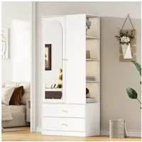 STILVORA Kleiderschrank Garderobe mit Spiegel und einer Tür Hochschrank mit 2 Schubladen (Spiegeltür, Kleiderstange, 2 Schubladen, 180×80×40 cm, MDF, 4 offene Fächer, Soft-Close-Scharniere, pflegeleicht, stabil) für Schlafzimmer, Gästezimmer, Flur, A