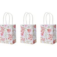 Decoris season decorations Aufbewahrungstasche, Geschenktüten 11x6x14cm mit Henkel und Blumenmotiv 3er Pack Weiß