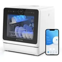 BLiTZWOLF Tischgeschirrspüler 950W Mini Tischspülmaschine Geschirrspüler BH-4-CDW, mit 5L Wassertank und 8 Spülprogramme, APP-Steuerung, Kindersicherung