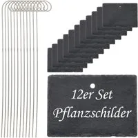 CEPEWA Gartenstecker Gartenstecker Schild 12er Set 10x40x4,5cm Edelstahl Schiefer Erdspieß