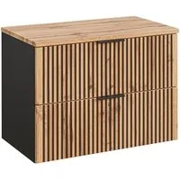 Lomadox Waschbeckenschrank XANTEN-56 in anthrazit mit Eiche Nb. schwarz gerillt, 80,6/59,2/46,5 cm