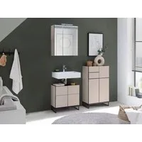 moebel-dich-auf Badmöbel-Set VENEZIA, (inklusive LED-Beleuchtung, kaschmir Spiegelschrank WBU optional mit Hoch-/Highboard), Metall Füße