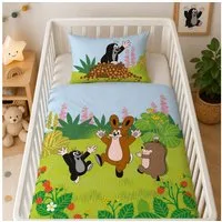 Familando Babybettwäsche 100x135 40x60cm der kleine Maulwurf & seine Freunde Hase und Igel, Renforcé, 2 teilig, mit liebevollem Motiv und Wendeseite
