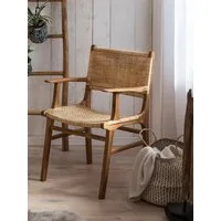 SIT Esszimmerstuhl Teak mit Rattan-Geflecht & Armlehnen, Peddigrohr-Geflecht in Sitz und Rücken für natürlichen Komfort
