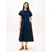 Tommy Hilfiger A-Linien-Kleid CODY MIX MEDIA C-NK MIDI DRESS in Midi-Länge, Rundhals, Regular Fit