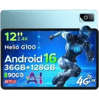DOOGEE TabG6Pro 12'' Tablet Android 16 with SIM-Karte, Helio G100 Octa-Core Tablet (12", 128 GB, Android 16, Wifi, 128GB ROM, Gemini AI, 13MP+8MP, 90Hz, FACE ID, 9000 mAh, 5G WiFi/4G LTE)