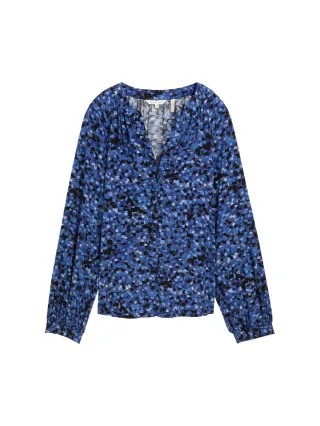 Tom Tailor - Loose Fit Bluse aus Viskose navy watercolor squares design - Gr. - 36