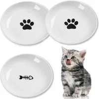 TUWENA Napf-Set 3 Stück Katzennapf Keramik, mit Rutschfestem Gummiboden, Schnurrhaarschonend, Lebensmittelecht, Spülmaschinenfest, Vielseitig