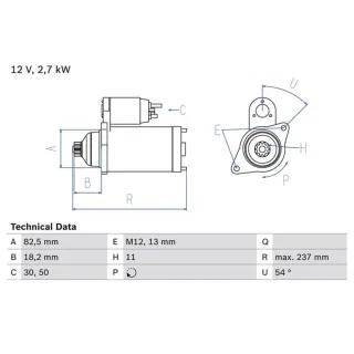 Bosch Anlasser 2,7 kW Toyota Dyna Hiace Hilux Land 0986020591