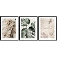 ARTFAVES Bilder-Collage Poster Set Beige Green Calmness Trio I mehrteilige Bilderwand I Wandbi, (Wandbilder modern, 3 St)