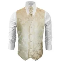 Paul Malone Anzugweste Herren Hochzeitsweste mit Plastron Set 2tlg paisley - Bräutigam (Set, 2-tlg., mit Weste und Plastron) creme V19, Gr. 50 (S)
