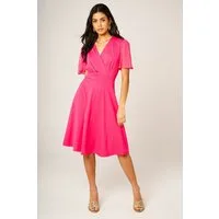 FS Collection Sommerkleid Damen Midikleid Sommerkleid Freizeitkleid Wickeloptik Kurzarm Elegant (XS (EU:36 / UK:8) · S (EU:38 / UK:10) · M (EU:40 / UK:12) · L (EU:42 / UK:14) · XL (EU:44 / UK:16) Wickeloptik, Chiffonärmel, Falten-Details