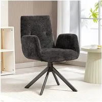 HOMCOM Relaxsessel mit Armlehne, Wolle-Leinenoptik, Knopfheftung, Stahlbeine (Polsterstuhl, 1-St., Loungesessel), für Wohnzimmer, Schlafzimmer, Schwarz