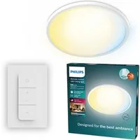 Philips LED Deckenleuchte Superslim All-in-one, 16 W, rund, Schwarz, CCT - über Fernbedienung, Dimmer, Dimmfunktion, Farbsteuerung, Fernbedienung, Infrarot inkl., Memoryfunktion, dimmbar über Fernbedienung, mehrere Helligkeitsstufen, LED fest integri