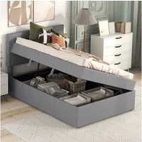 Flieks Polsterbett, Boxbett Einzelbett mit Stauraum Leinen 90x200cm