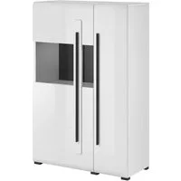 Lomadox Highboard TURDA-83, weiß Hochglanz modern mit Absetzungen in schwarz, B/H/T: 90/136/39 cm