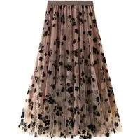 DEBAIJIA Plisseerock Damen Tüllrock Sommer Frauen Mesh Hohe Taille Midi Röcke Floral