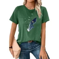PYLIKE Print-Shirt Damen Elegant Sommer Kurzarmbluse Locker Feder Print-Shirt Bequem für Freizeit und Büro,Strandurlaub
