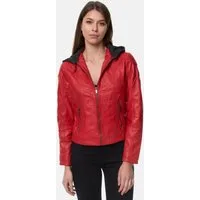 Tazzio Lederjacke F503 Damen Leder Jacke im Biker Look mit abnehmbarer Kapuze