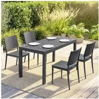 Outsunny Garten-Essgruppe mit 4 Stapelstühlen, Lamelldesign, (Gartengarnitur, 5-tlg., Gartenmöbel Set), für Garten Balkon Terrasse Dunkelgrau