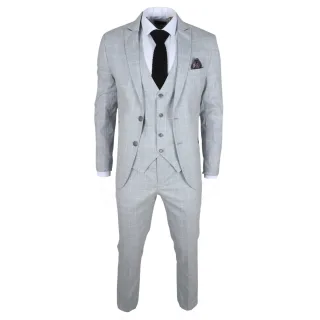 Grau karierter 3-teiliger Anzug für Herren im Tailored Fit