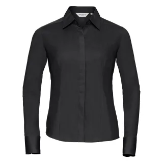 Russell Collection Damen/Damen Langarmhemd aus pflegeleichter Poly-Baumwolle aus Popeline (Schwarz)