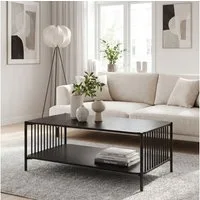 FINEBUY Couchtisch FB117145 Sofatisch 110cm Schwarz Eiche Optik Wohnzimmertisch Ablage (Moderner Wohnzimmertisch im coolen Loft-Design), Großzügige Ablagefläche für Zeitschriften & mehr