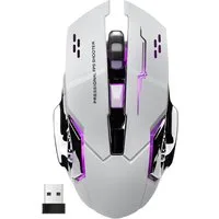 S&T Design Gaming Maus Kabellos RGB Wireless USB Gaming-Maus (Funk, 2400 dpi, Plug & Play 7 Tasten Extrem Leise Schwarz Weiss)