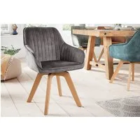 riess-ambiente Polsterstuhl LIVORNO grau/natur – Samt, drehbar, Holz-Beine, mit Armlehne (Einzelartikel, 1 St), mit 180° Drehfunktion und Autoreturn – ideal für Dein Esszimmer