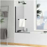 Marwell Walk-in-Dusche Black Touch, Einscheibensicherheitsglas, für Badewanne, mit Handtuchhalter