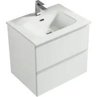 Alpenberger Waschtisch mit Unterschrank - Badmöbel Gäste WC Waschbecken mit Unterschrank (60 cm Breit - Farbe Weiß, Keramik Aufsatzwaschbecken mit Unterschrank), Vormontiertes Badmöbel-Set, Metallschubladen mit Organizer