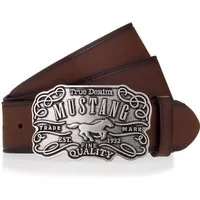 MUSTANG Ledergürtel feine Logoprägung, Echtleder, aufwendige Gürtelschnalle