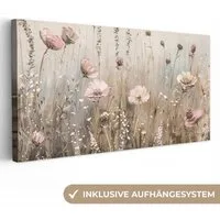 OneMillionCanvasses® Leinwandbild Panorama Blumen - Rosa - Modern - Beige, Fotodruck (1 St), Wandbild, Deko Schlafzimmer Wohnzimmer Flur 40x20 cm