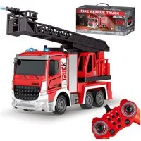Esun RC-Auto Spielzeug Feuerwehrauto, Feuerwehr Auto mit Drehleiter, Spritzfunktion (SET, Komplettset), Ferngesteuertes Auto für Kinder ab 3 4 5 6 7 8